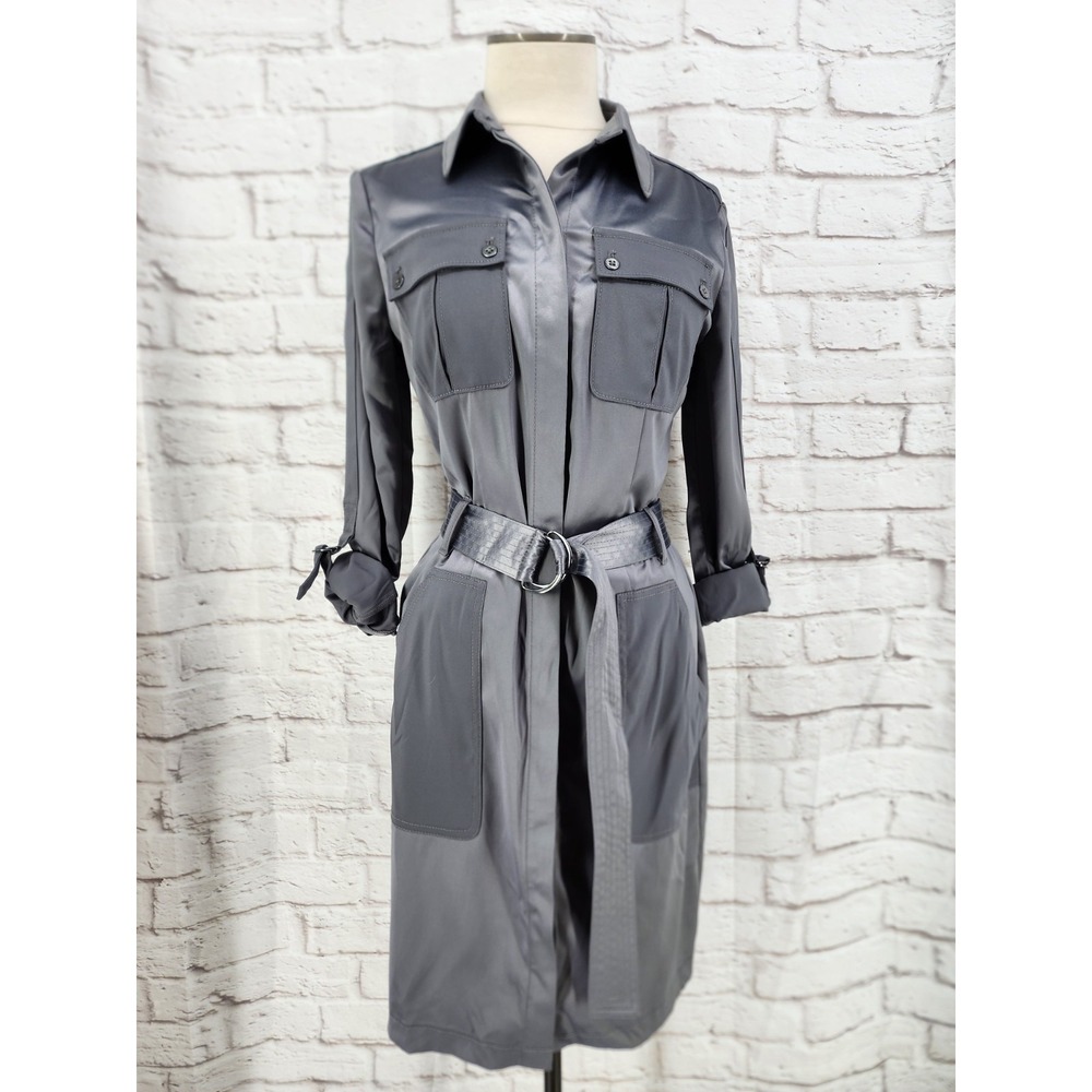 WHBM Satin Shirt Dress Glam Whimsigoth Office Goth Vixen Professional Midi 6